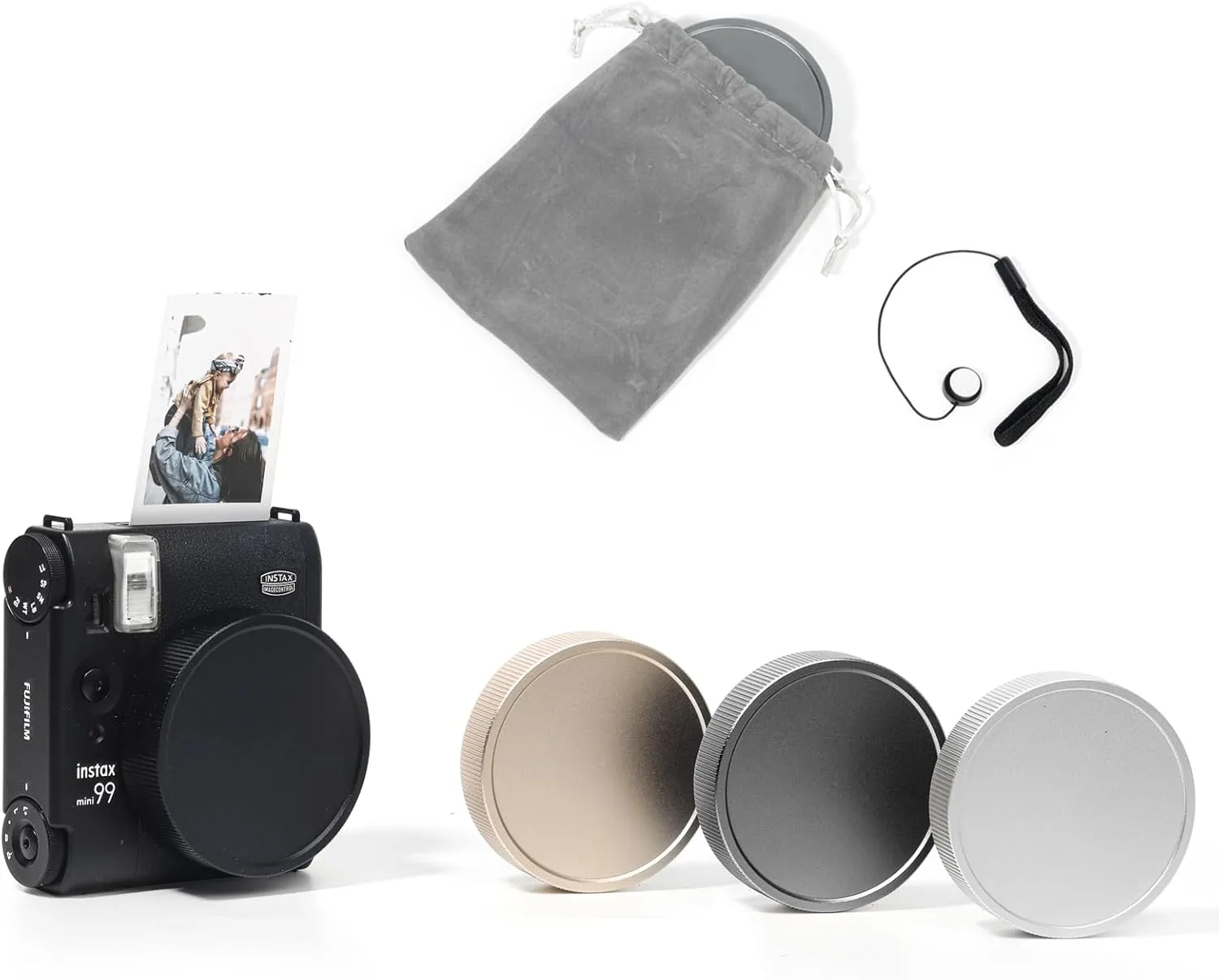 Lens Protective Cap Compatible with Fujifilm Instax Mini 99 Instant Camera, Instax Mini 99 Lens Cover, Aluminum Cap with Anti-lost Rope and Dust-Proof Bag - Grey