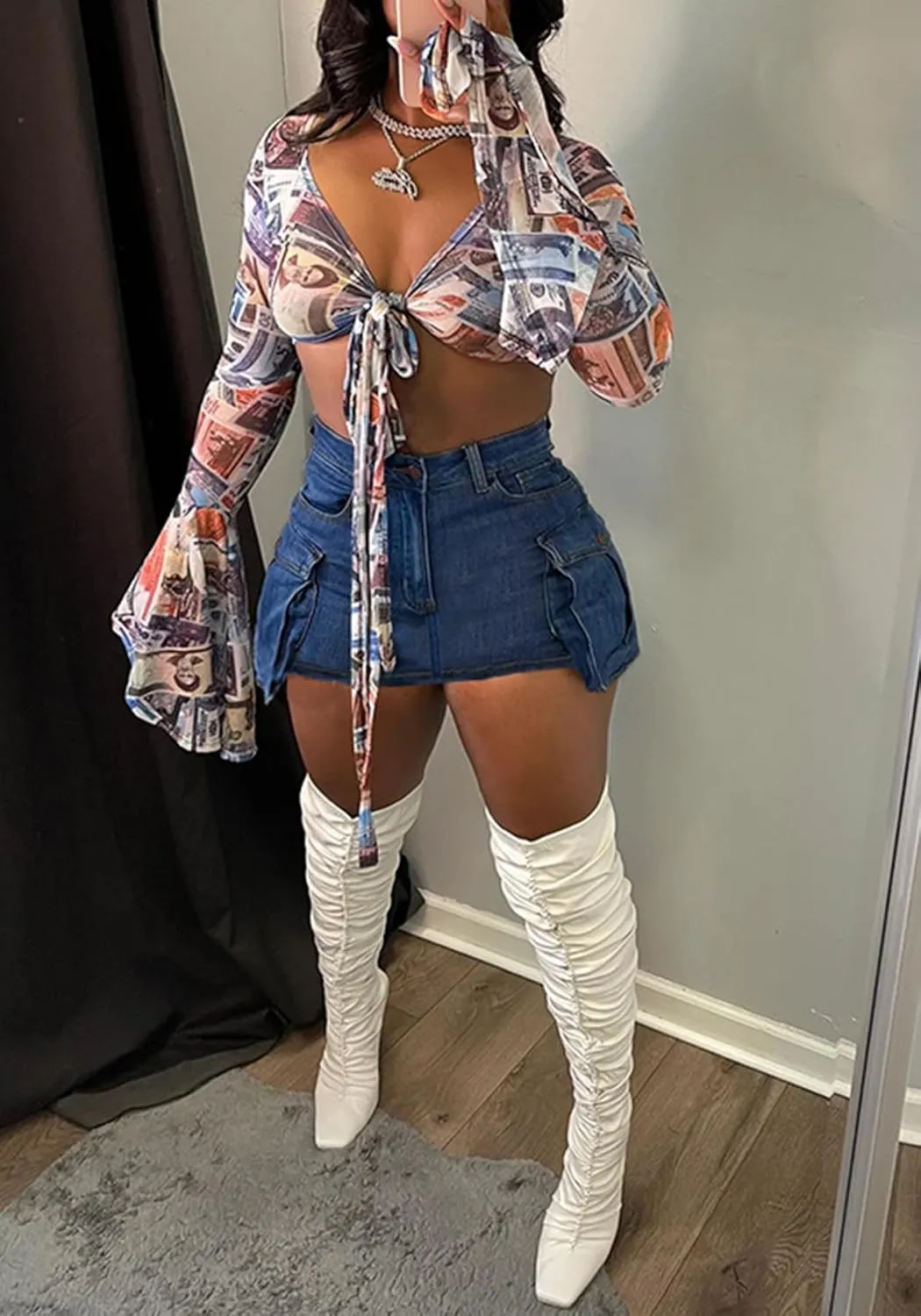 LETSVDO Women's Denim Skorts Skirts High Waisted Y2k Pleated Ruffle A Line Frayed Flare Sexy Jean Mini Skirt Shorts