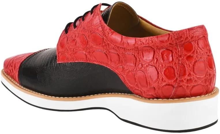 LIBERTYZENO Mens Knitted, EEL & Croco Print Genuine Leather Adults Lace Up Oxford Dress Shoes for Prom Graduation