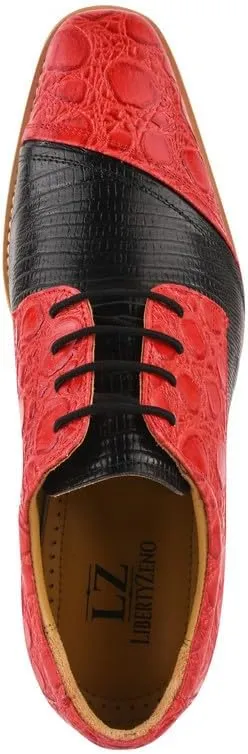 LIBERTYZENO Mens Knitted, EEL & Croco Print Genuine Leather Adults Lace Up Oxford Dress Shoes for Prom Graduation