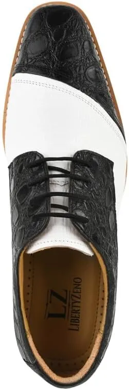 LIBERTYZENO Mens Knitted, EEL & Croco Print Genuine Leather Adults Lace Up Oxford Dress Shoes for Prom Graduation