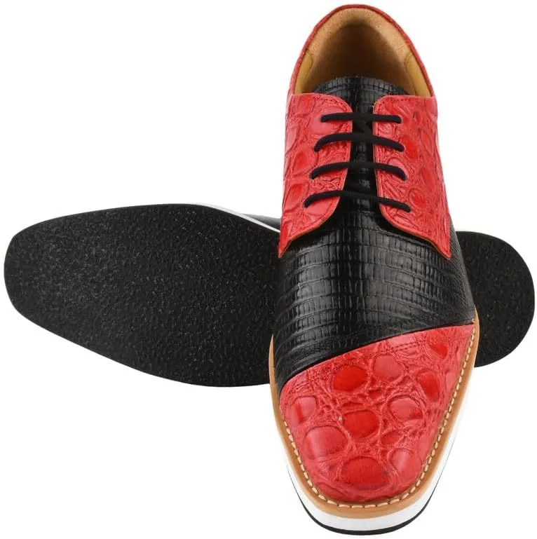 LIBERTYZENO Mens Knitted, EEL & Croco Print Genuine Leather Adults Lace Up Oxford Dress Shoes for Prom Graduation