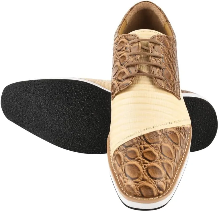LIBERTYZENO Mens Knitted, EEL & Croco Print Genuine Leather Adults Lace Up Oxford Dress Shoes for Prom Graduation