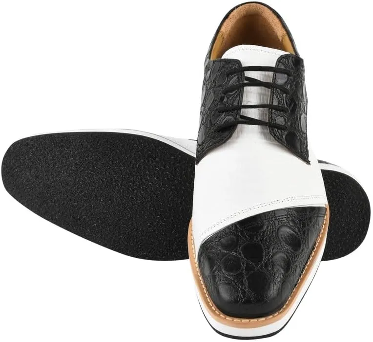 LIBERTYZENO Mens Knitted, EEL & Croco Print Genuine Leather Adults Lace Up Oxford Dress Shoes for Prom Graduation