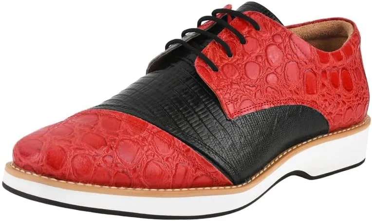 LIBERTYZENO Mens Knitted, EEL & Croco Print Genuine Leather Adults Lace Up Oxford Dress Shoes for Prom Graduation