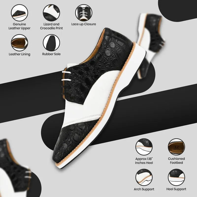 LIBERTYZENO Mens Knitted, EEL & Croco Print Genuine Leather Adults Lace Up Oxford Dress Shoes for Prom Graduation