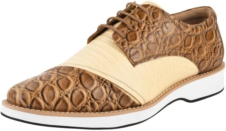 LIBERTYZENO Mens Knitted, EEL & Croco Print Genuine Leather Adults Lace Up Oxford Dress Shoes for Prom Graduation