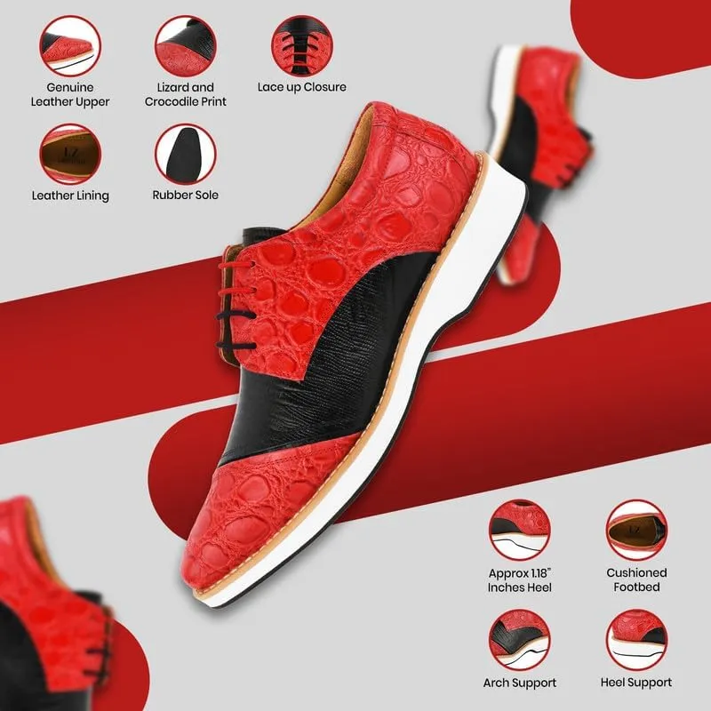 LIBERTYZENO Mens Knitted, EEL & Croco Print Genuine Leather Adults Lace Up Oxford Dress Shoes for Prom Graduation