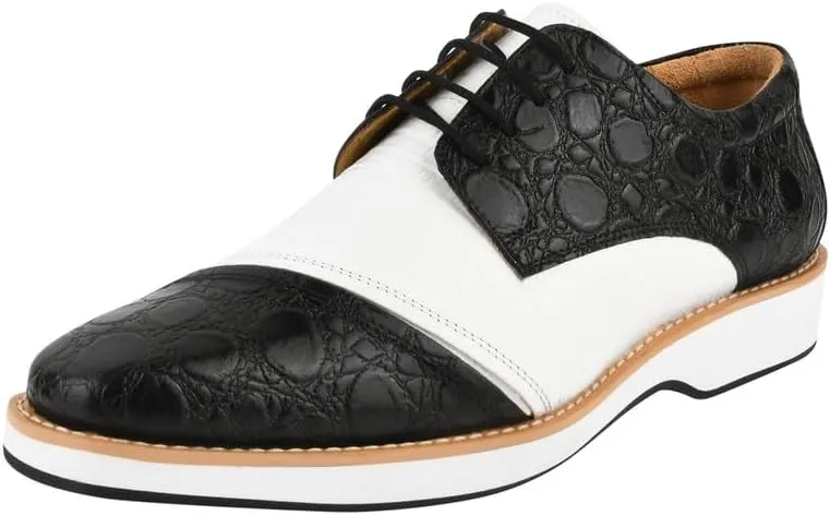 LIBERTYZENO Mens Knitted, EEL & Croco Print Genuine Leather Adults Lace Up Oxford Dress Shoes for Prom Graduation