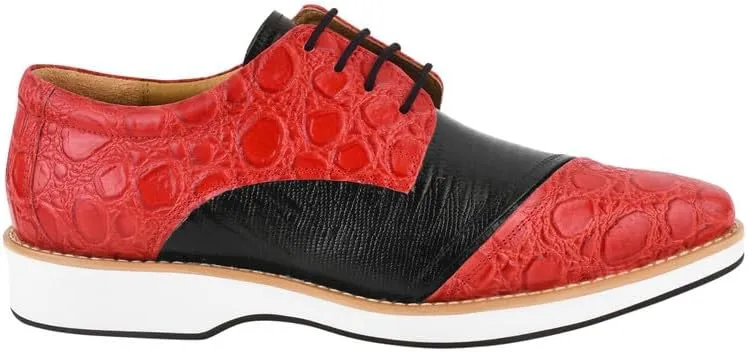 LIBERTYZENO Mens Knitted, EEL & Croco Print Genuine Leather Adults Lace Up Oxford Dress Shoes for Prom Graduation