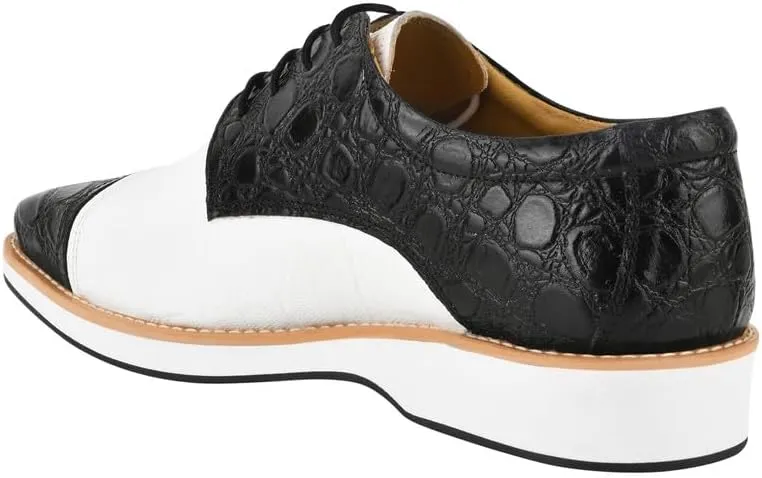 LIBERTYZENO Mens Knitted, EEL & Croco Print Genuine Leather Adults Lace Up Oxford Dress Shoes for Prom Graduation