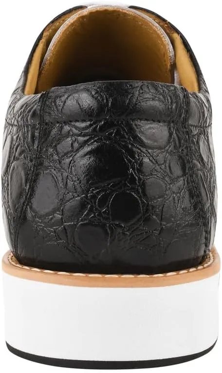 LIBERTYZENO Mens Knitted, EEL & Croco Print Genuine Leather Adults Lace Up Oxford Dress Shoes for Prom Graduation