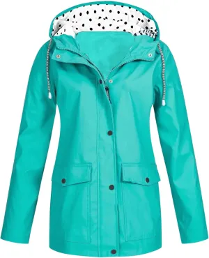 Lightweight Rain Coat Womens Waterproof Zip Up Active Outdoor Rain Jacket Summer Fall Raincoat Hooded Windbreaker