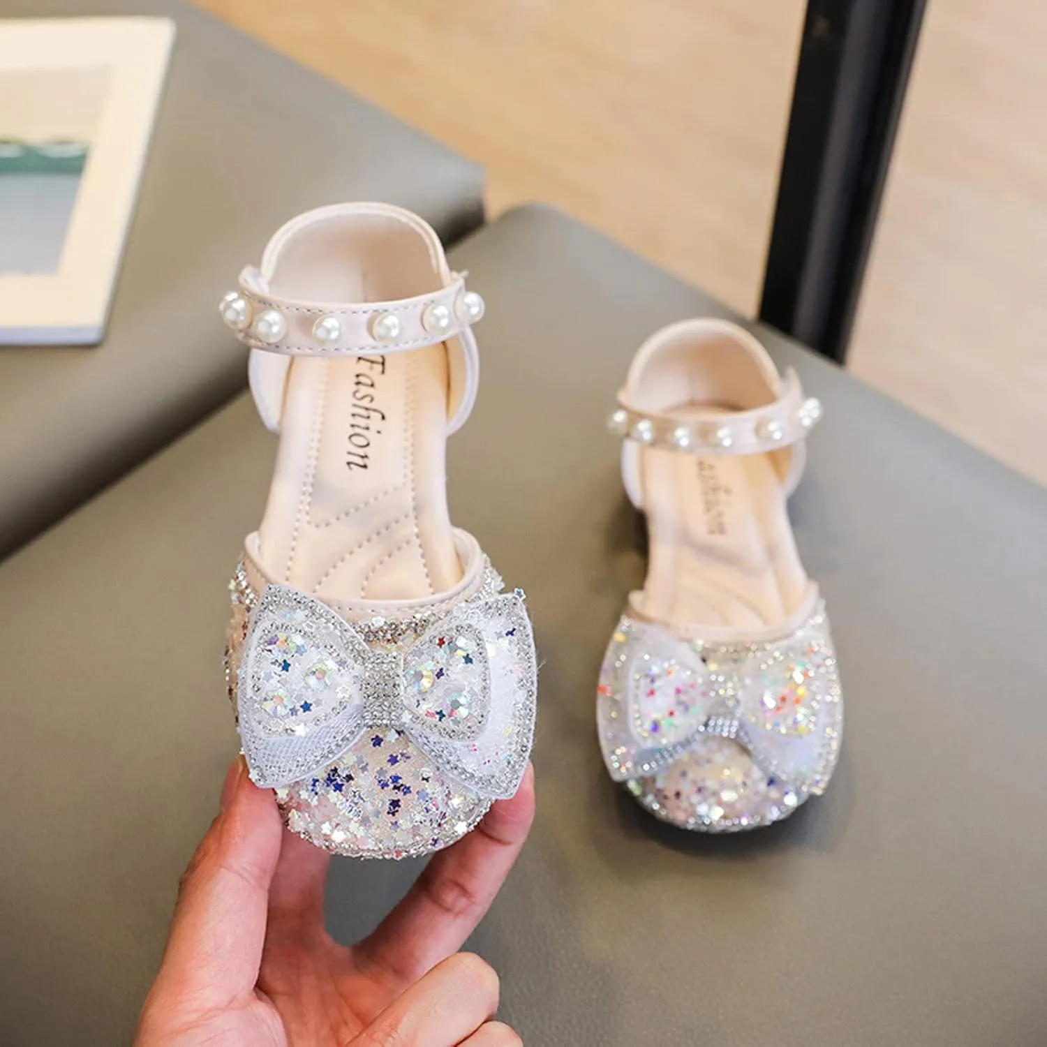 Little Kid Girls Dress Pumps Sequins Princess Low Heels Mary Jane Party Dance Shoes Rhinestones Bowknot Sandals