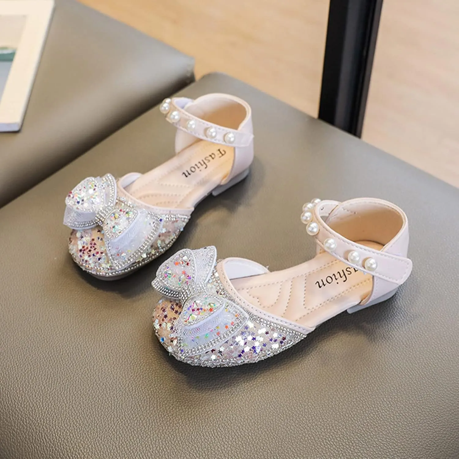 Little Kid Girls Dress Pumps Sequins Princess Low Heels Mary Jane Party Dance Shoes Rhinestones Bowknot Sandals