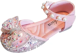Little Kid Girls Dress Pumps Sequins Princess Low Heels Mary Jane Party Dance Shoes Rhinestones Bowknot Sandals