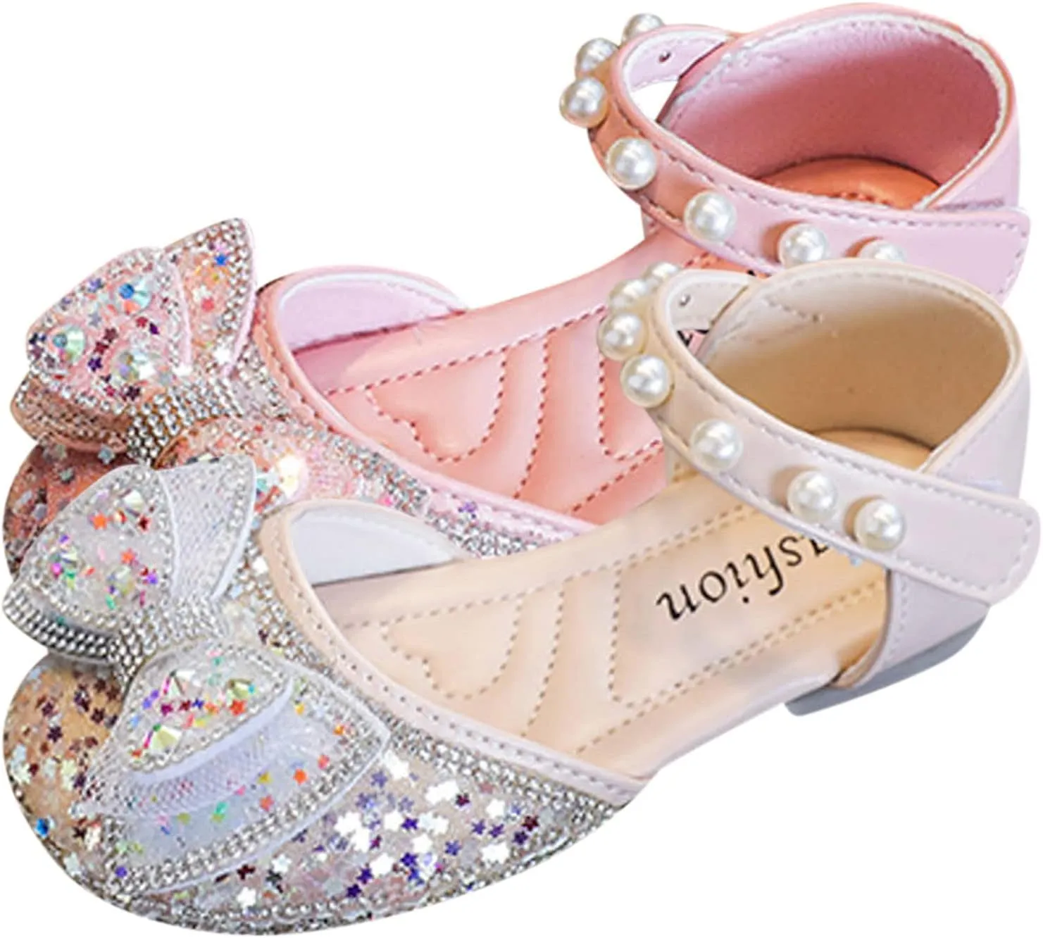 Little Kid Girls Dress Pumps Sequins Princess Low Heels Mary Jane Party Dance Shoes Rhinestones Bowknot Sandals