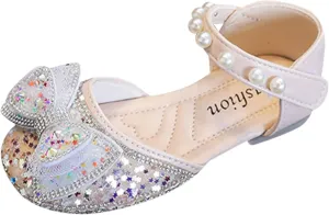 Little Kid Girls Dress Pumps Sequins Princess Low Heels Mary Jane Party Dance Shoes Rhinestones Bowknot Sandals