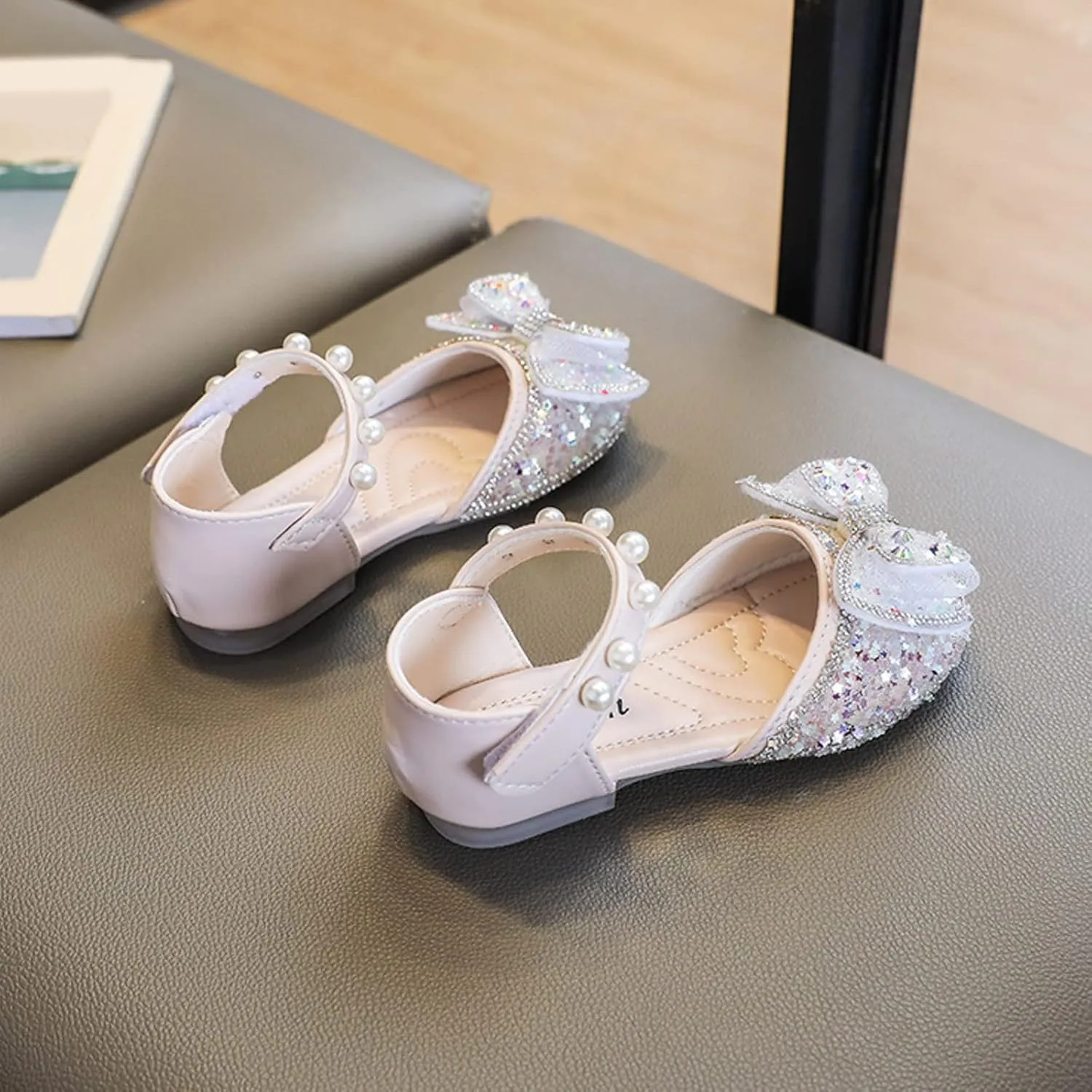 Little Kid Girls Dress Pumps Sequins Princess Low Heels Mary Jane Party Dance Shoes Rhinestones Bowknot Sandals