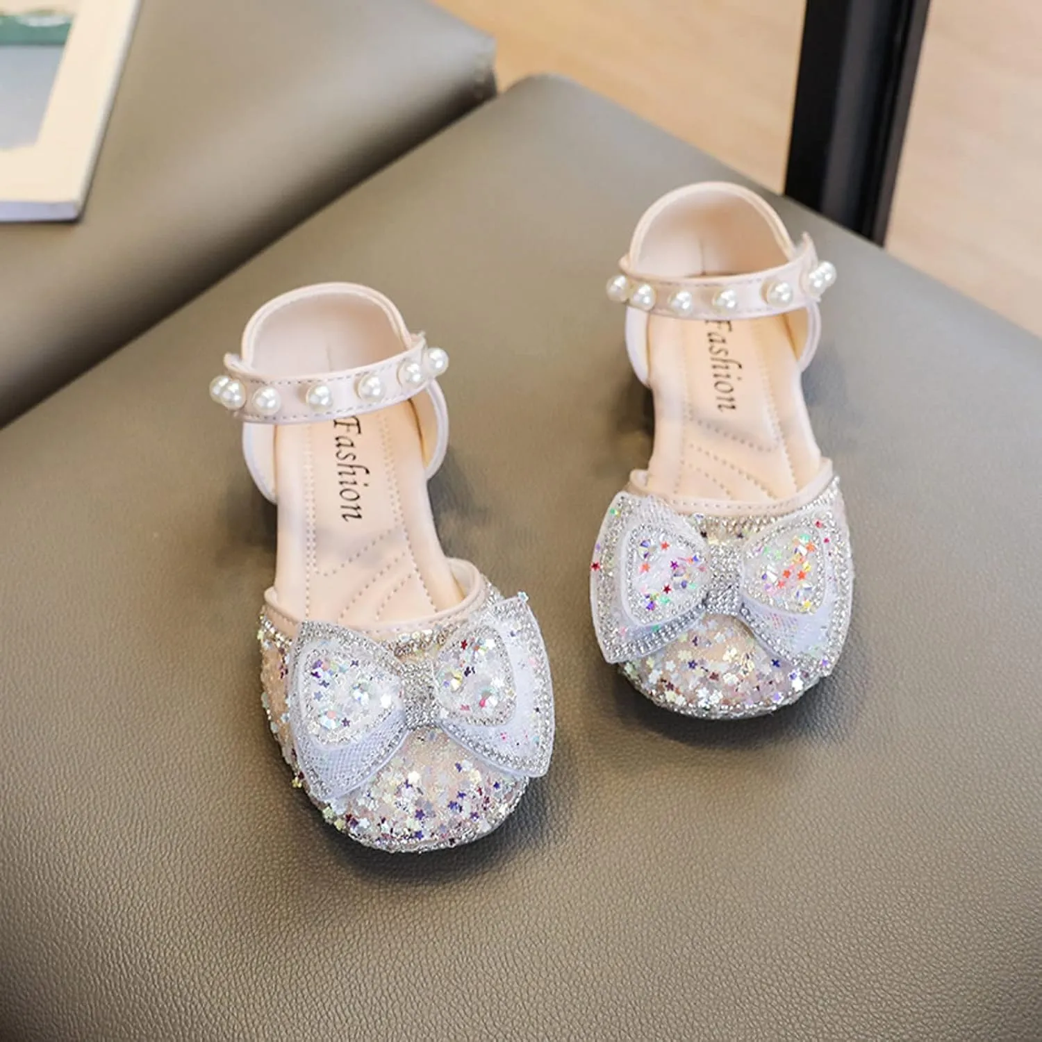 Little Kid Girls Dress Pumps Sequins Princess Low Heels Mary Jane Party Dance Shoes Rhinestones Bowknot Sandals
