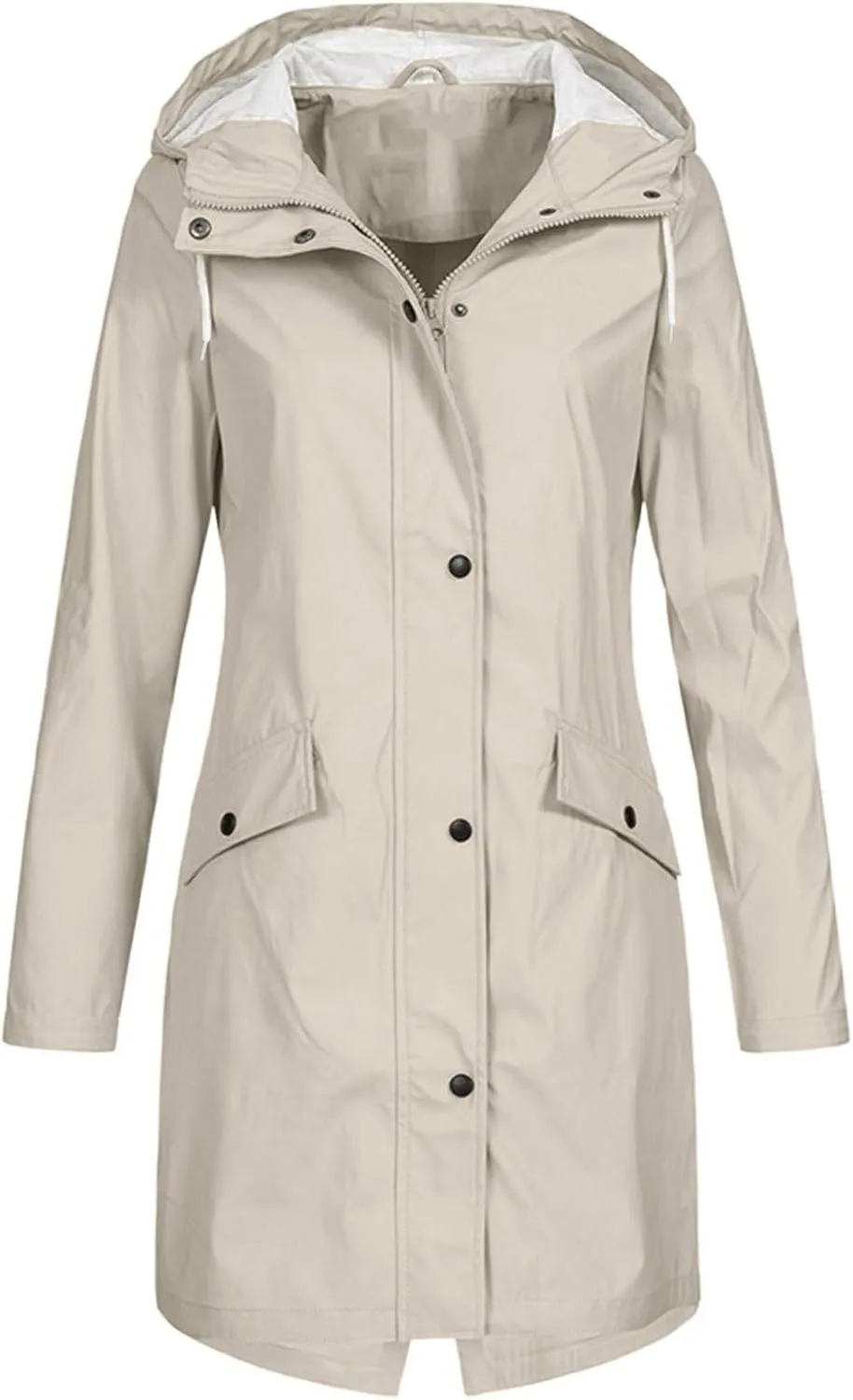 Long Rain Coat for Women Waterproof Zip Up Outdoor Travel Climbing Hiking Jackets Hooded Windbreaker Trench Coat