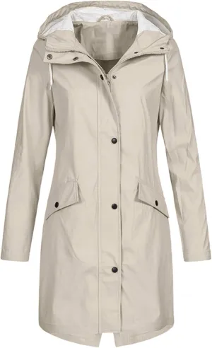 Long Rain Coat for Women Waterproof Zip Up Outdoor Travel Climbing Hiking Jackets Hooded Windbreaker Trench Coat
