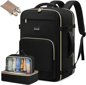 LOVEVOOK Travel Backpack for Women,40L Carry On Backpack Flight Approved,TSA Personal Item Travel Bag Fits 17.3" Laptop with 3 Packing Cubes,Large Waterproof Weekender Daypack,BLack
