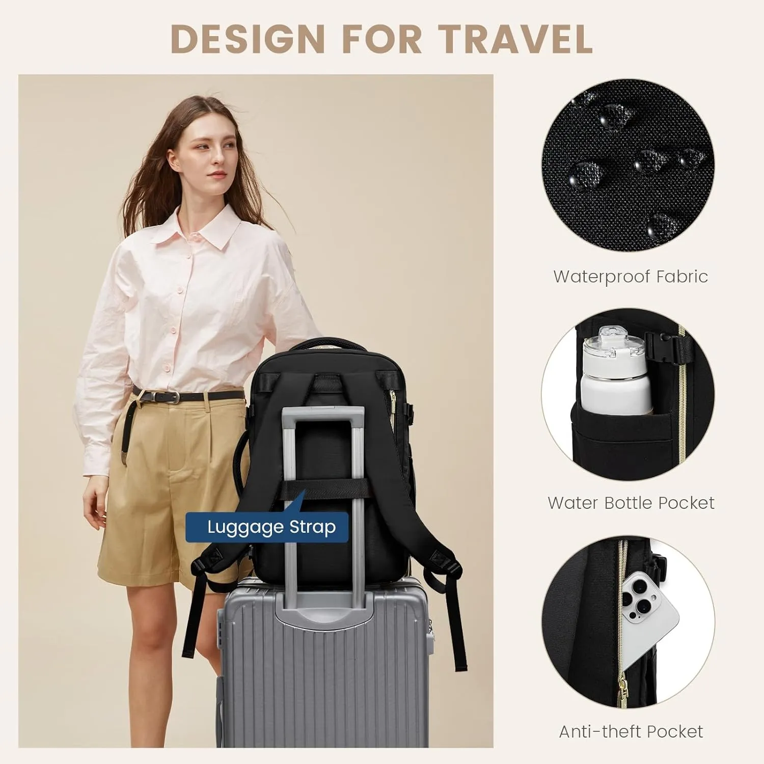 LOVEVOOK Travel Backpack for Women,40L Carry On Backpack Flight Approved,TSA Personal Item Travel Bag Fits 17.3" Laptop with 3 Packing Cubes,Large Waterproof Weekender Daypack,BLack