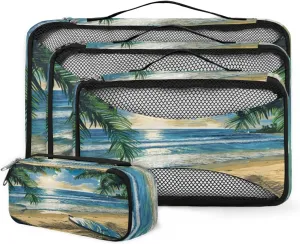 Luggage Organizers Packing Cubes 4 Set for Travel Bag Compression Packing Cubes for Travel Carry On Beach Ocean Hawaii Lightweight Vacation Travel Essentials Suitcase Organizer
