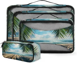 Luggage Organizers Packing Cubes 4 Set for Travel Bag Compression Packing Cubes for Travel Carry On Leaf Beach Hawaii Lightweight Vacation Travel Essentials Suitcase Organizer