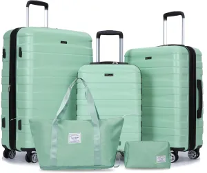 Luggage Set of 5 pieces, Expandable Hard PC Suitcase Set with TSA Lock for rotating wheels, Lightweight Rolling Luggage for Men and Women (Light Green)