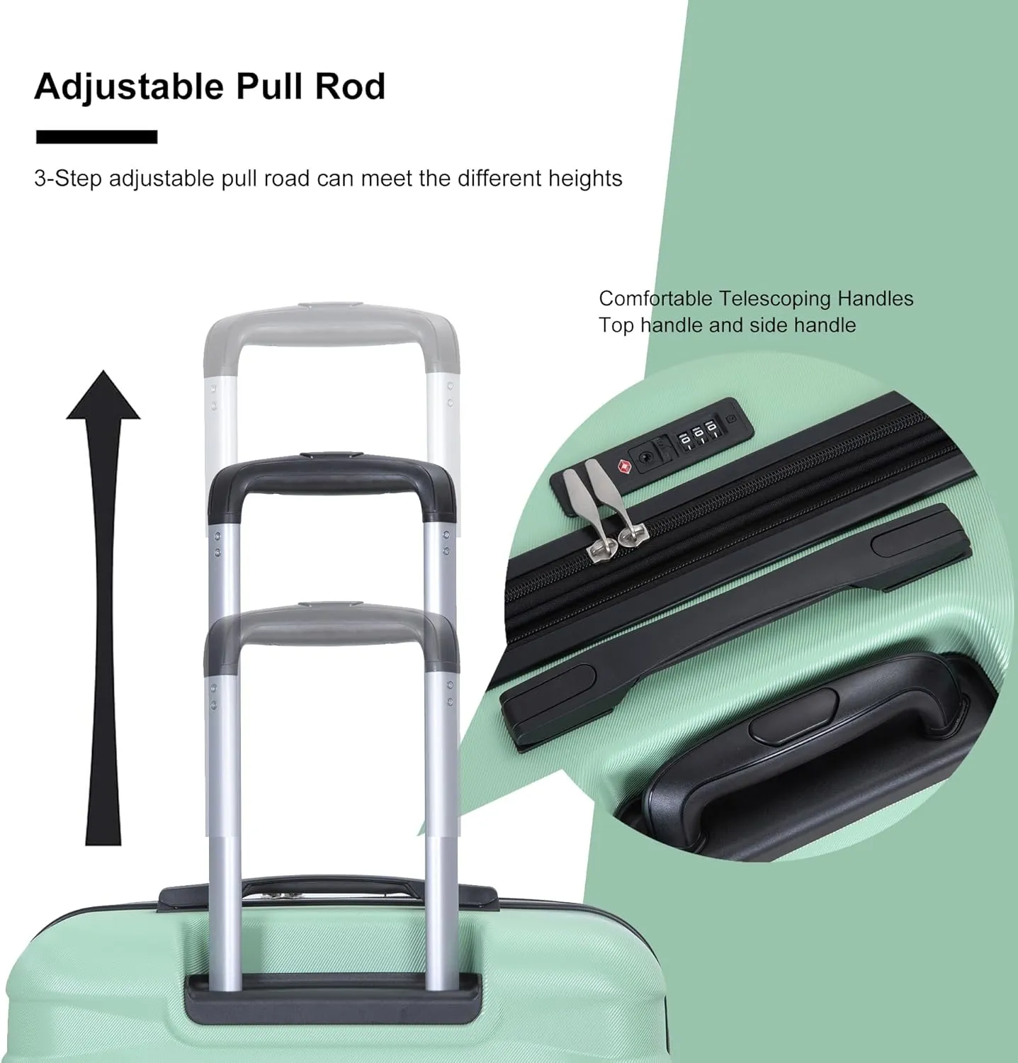 Luggage Set of 5 pieces, Expandable Hard PC Suitcase Set with TSA Lock for rotating wheels, Lightweight Rolling Luggage for Men and Women (Light Green)