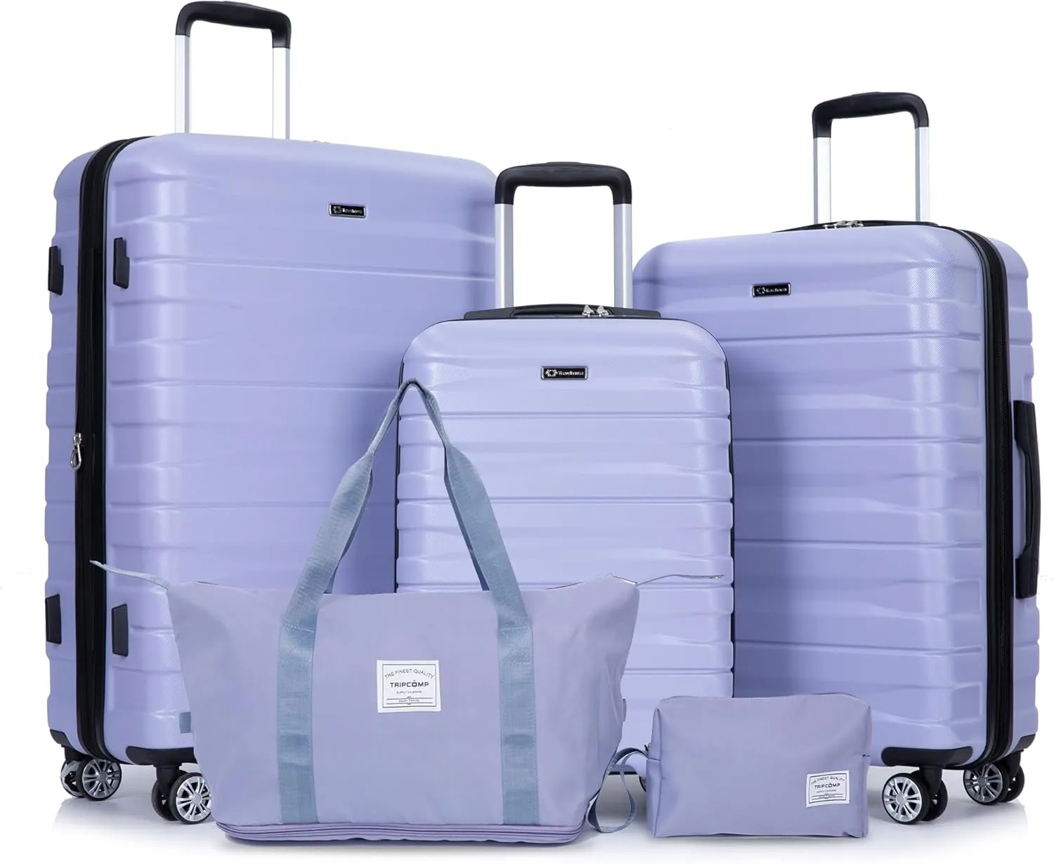 Luggage Set of 5 pieces, Expandable Hard PC Suitcase Set with TSA Lock for rotating wheels, Lightweight Rolling Luggage for Men and Women (Light Purple)