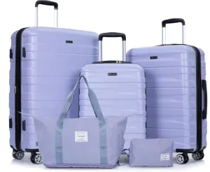 Luggage Set of 5 pieces, Expandable Hard PC Suitcase Set with TSA Lock for rotating wheels, Lightweight Rolling Luggage for Men and Women (Light Purple)
