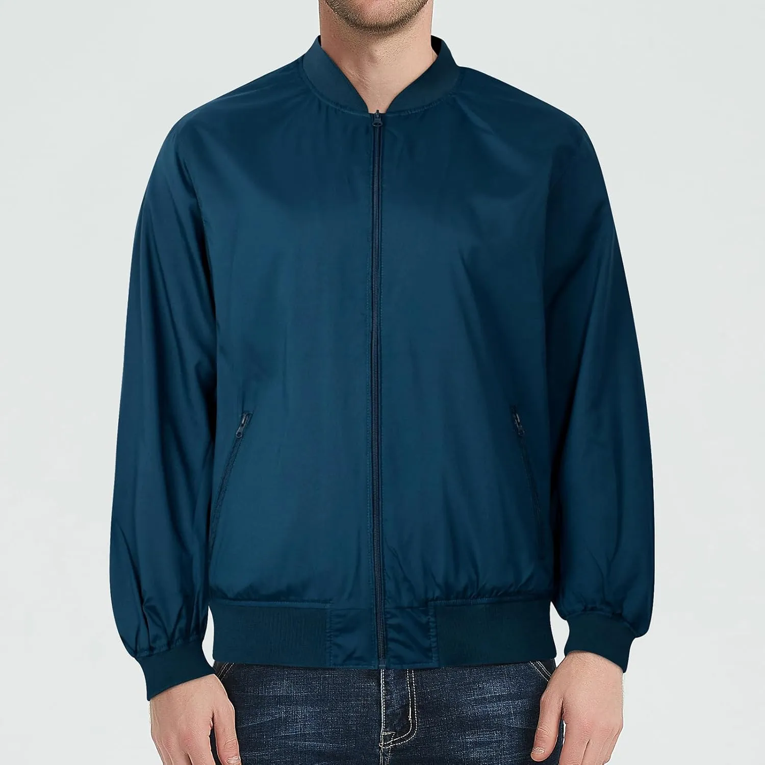Mens Bomber Jacket Lightweight Causal Windbreaker Flight Track Jackets Waterproof Zip Up Outdoor Coat for Travel Golf