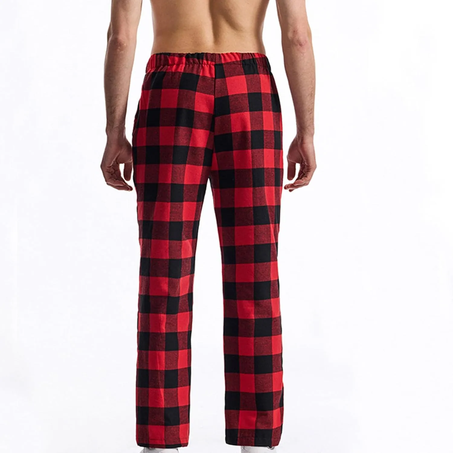 Mens Casual Plaid Trousers Drawstring Waist Straight-Leg Pants Stylish Comfy Open Bottom Trouser Athletic Basic Pants