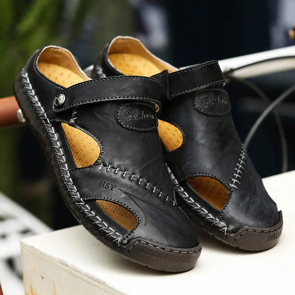 Mens Casual Sandals Casual Shoes Breathable Sandals Men's Leather Summer Outdoor Beach Rubber Slide for Men