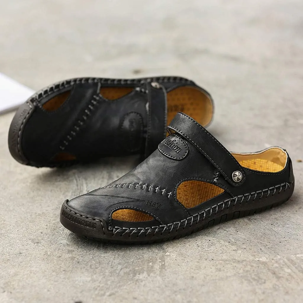 Mens Casual Sandals Casual Shoes Breathable Sandals Men's Leather Summer Outdoor Beach Rubber Slide for Men