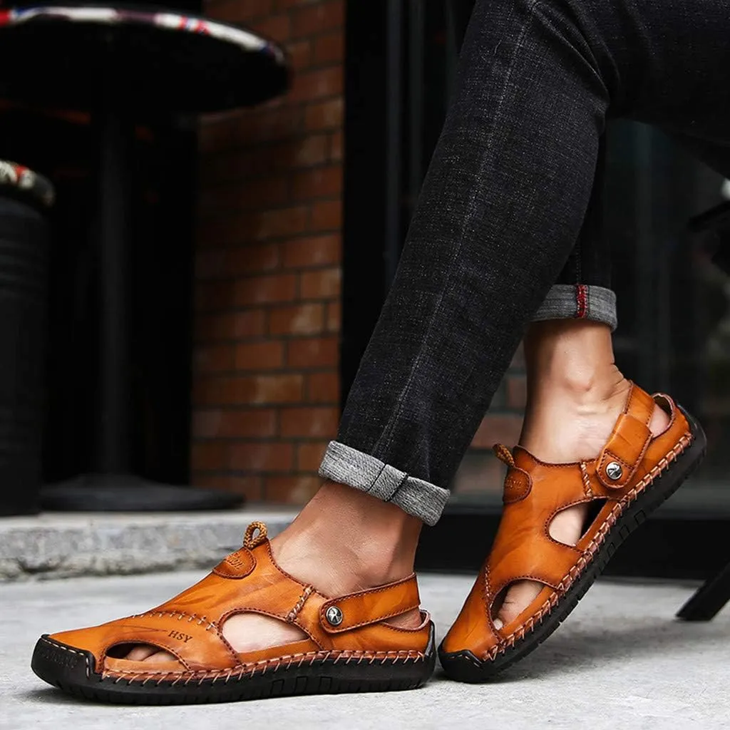 Mens Casual Sandals Casual Shoes Breathable Sandals Men's Leather Summer Outdoor Beach Rubber Slide for Men