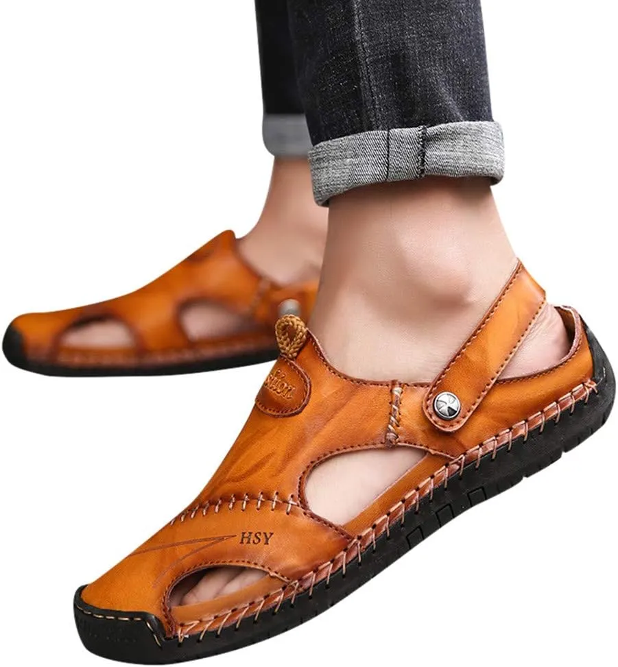 Mens Casual Sandals Casual Shoes Breathable Sandals Men's Leather Summer Outdoor Beach Rubber Slide for Men