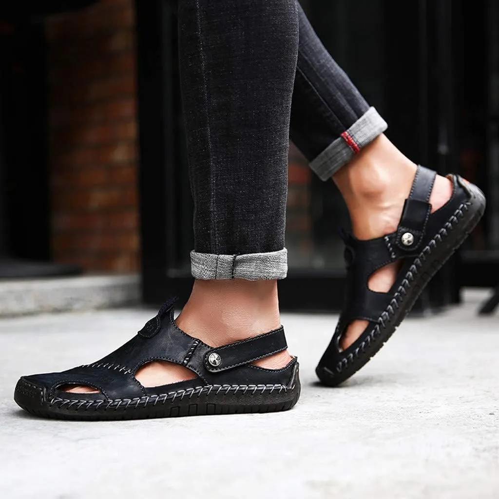 Mens Casual Sandals Casual Shoes Breathable Sandals Men's Leather Summer Outdoor Beach Rubber Slide for Men