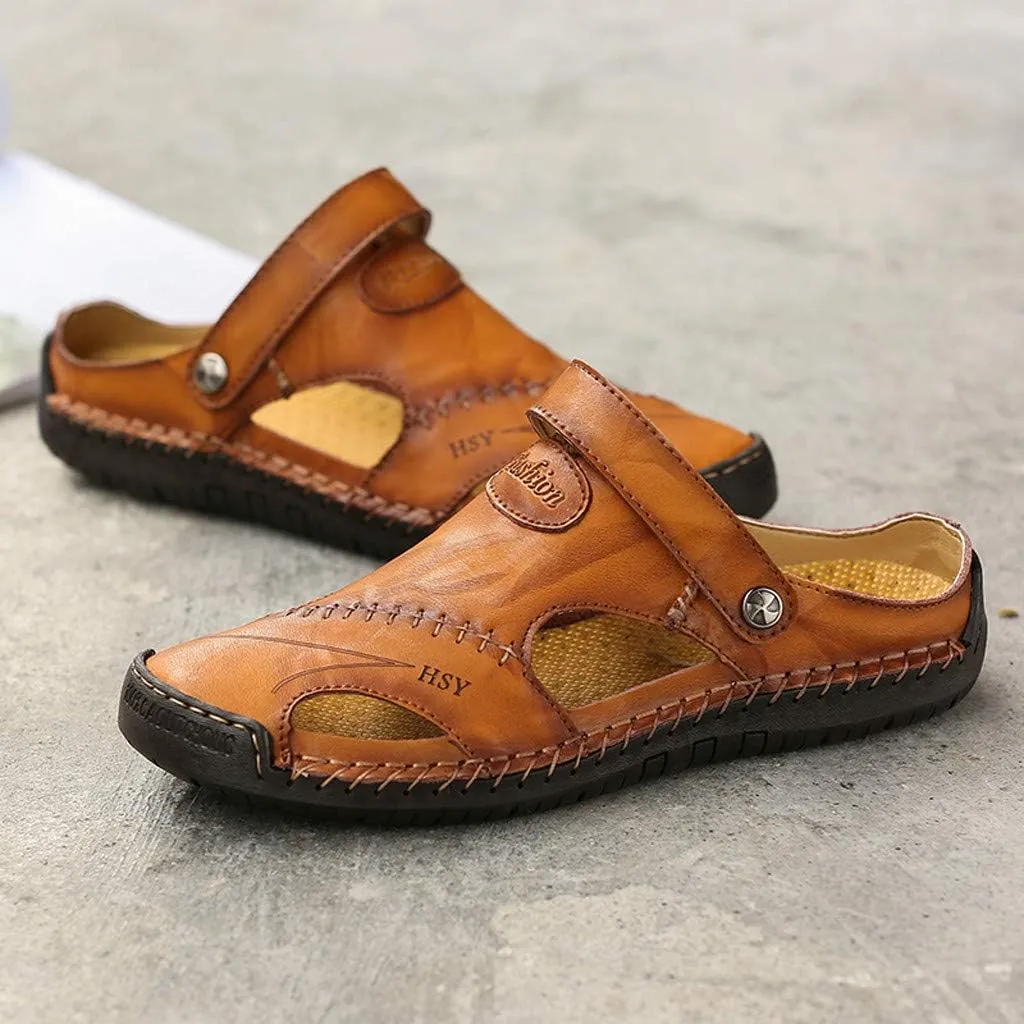 Mens Casual Sandals Casual Shoes Breathable Sandals Men's Leather Summer Outdoor Beach Rubber Slide for Men