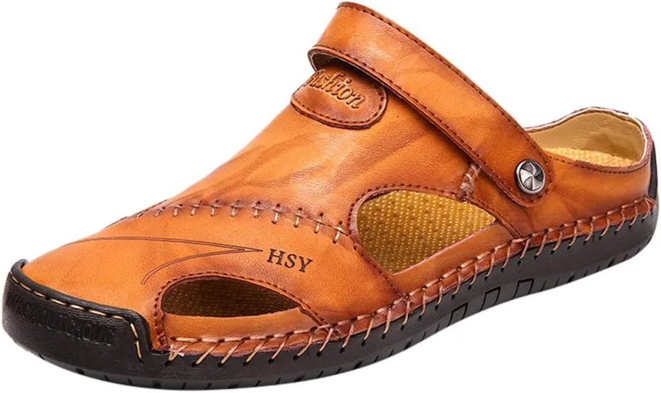 Mens Casual Sandals Casual Shoes Breathable Sandals Men's Leather Summer Outdoor Beach Rubber Slide for Men
