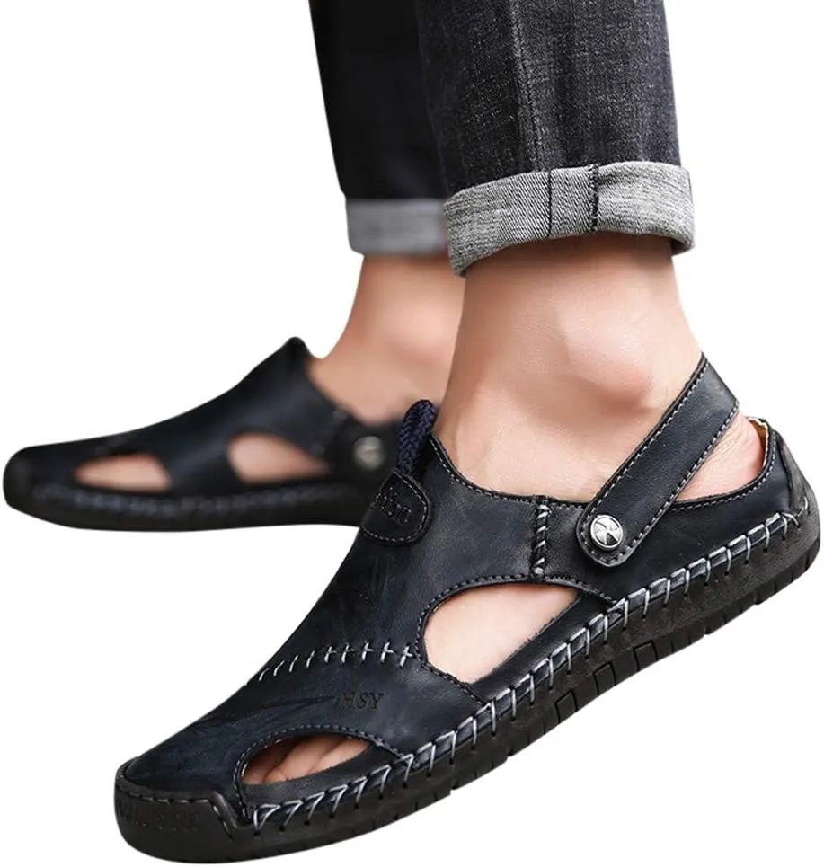 Mens Casual Sandals Casual Shoes Breathable Sandals Men's Leather Summer Outdoor Beach Rubber Slide for Men
