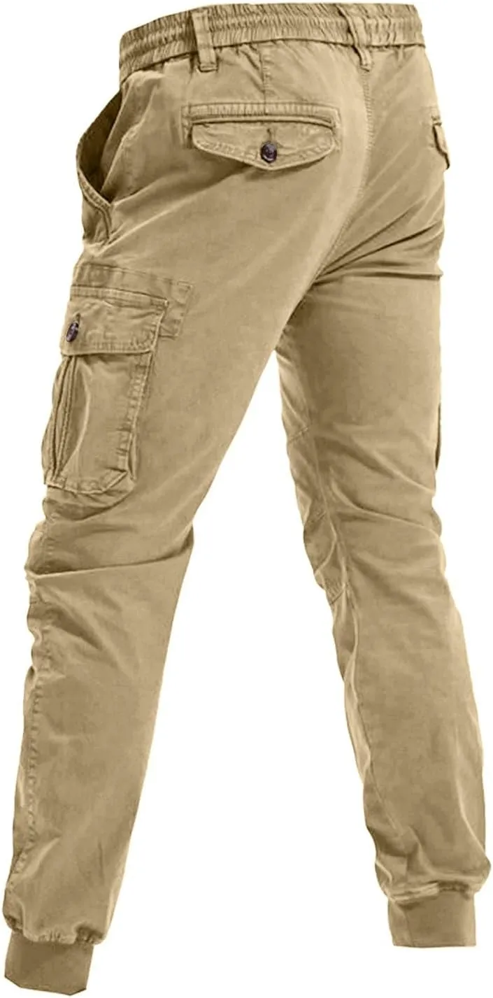 Mens Drawstring Cargo Pants Slim Fit Lightweight Track Trousers with Zip Pockets Cinch Bottom Tactical Pants Joggers