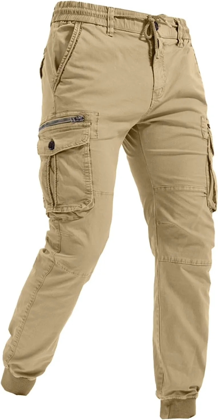 Mens Drawstring Cargo Pants Slim Fit Lightweight Track Trousers with Zip Pockets Cinch Bottom Tactical Pants Joggers