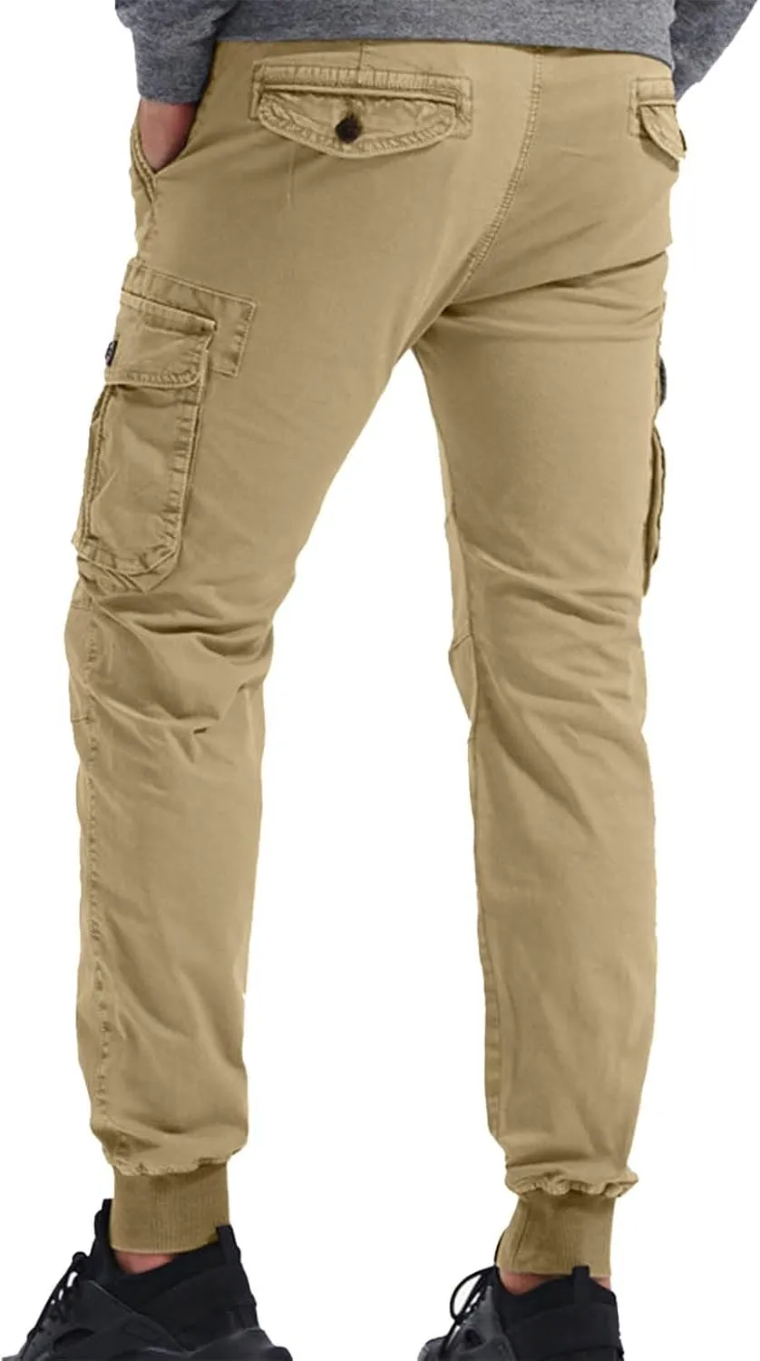 Mens Drawstring Cargo Pants Slim Fit Lightweight Track Trousers with Zip Pockets Cinch Bottom Tactical Pants Joggers