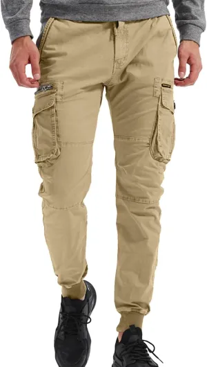 Mens Drawstring Cargo Pants Slim Fit Lightweight Track Trousers with Zip Pockets Cinch Bottom Tactical Pants Joggers