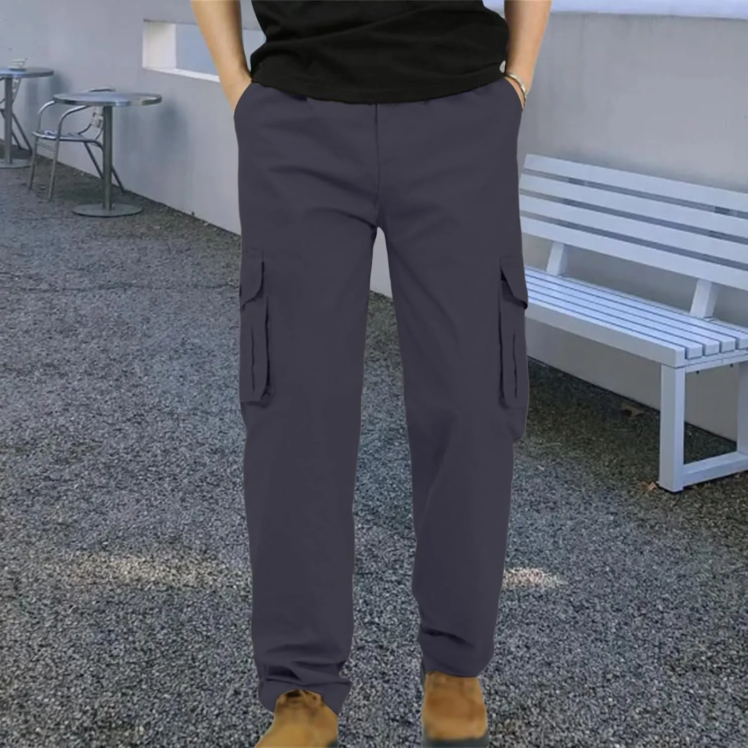 Men's Fashion Cargo Pants Slim Fit Straight Leg Trousers Open Bottom Athletic Pants Business Leisure Cargo Trousers