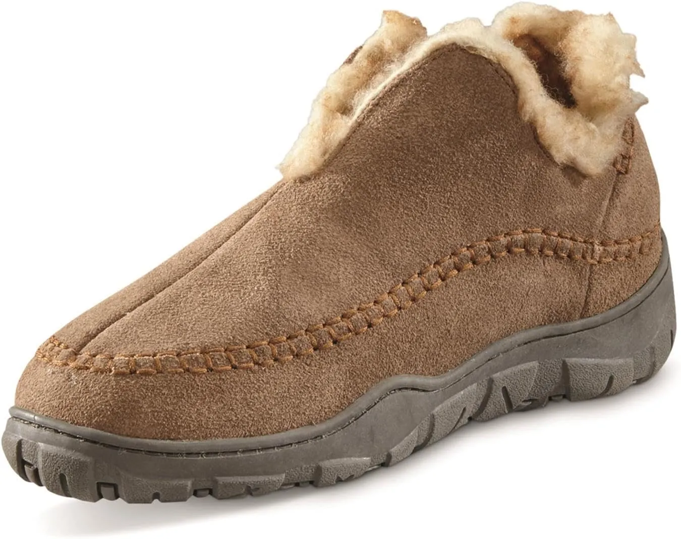 Men's Frontier Fur-Lined Suede Moccasin Slippers, Warm Fuzzy Cozy Indoor Outdoor Bedroom House Shoes